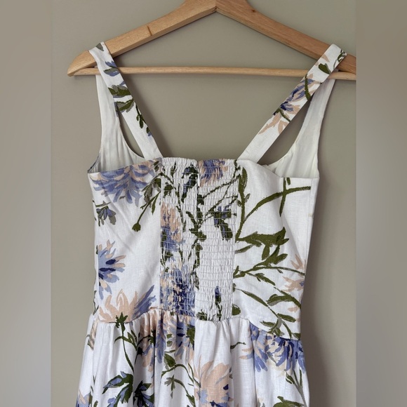 NEW Reformation Janu Midi Linen Dress Serenity White Blue Floral | US 2 / UK 6 - Picture 9 of 15